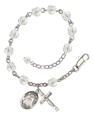 Silver-Plated 6mm Fire-Polished Saint Teresa of Avila Rosary Bracelet in Crystal Engraved Catholic Saint Jewelry