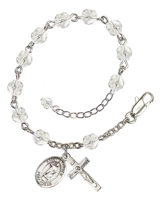 Adjustable Silver Plated 6mm Fire Polished Saint Stephen the Martyr Rosary Bracelet in Crystal