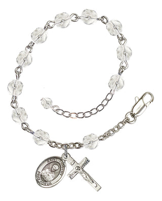 Silver-Plated 6mm Fire-Polished Saint Timothy Rosary Bracelet in Crystal Engraved Catholic Saint Jewelry
