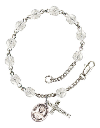 Saint Marcellin Champagnat Engravable Rosary Bracelet with Crystal Beads