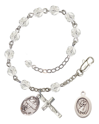 Adjustable Silver Plated 6mm Fire Polished Saint Christopher/Volleyball Rosary Bracelet in Crystal