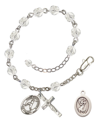 Adjustable Silver Plated 6mm Fire Polished Saint Christopher/Baseball Rosary Bracelet in Crystal