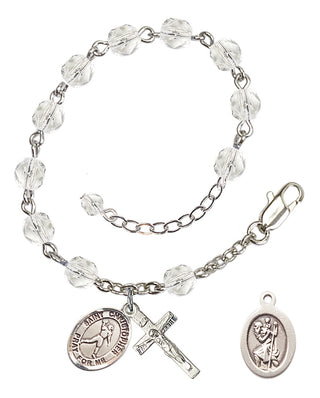 Adjustable Silver Plated 6mm Fire Polished Saint Christopher/Football Rosary Bracelet in Crystal
