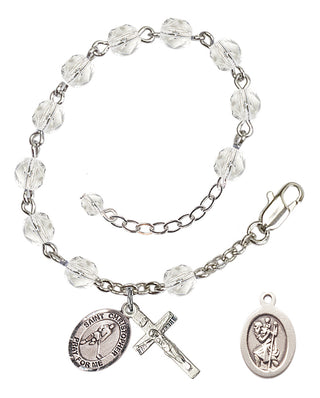 Adjustable Silver Plated 6mm Fire Polished Saint Christopher/Ice Hockey Rosary Bracelet in Crystal