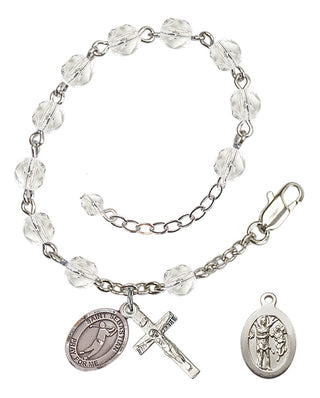 Adjustable Silver Plated 6mm Fire Polished Saint Sebastian/Golf Rosary Bracelet in Crystal