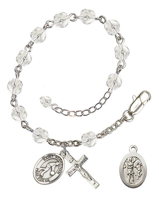 Adjustable Silver Plated 6mm Fire Polished Saint Sebastian/Basketball Rosary Bracelet in Crystal