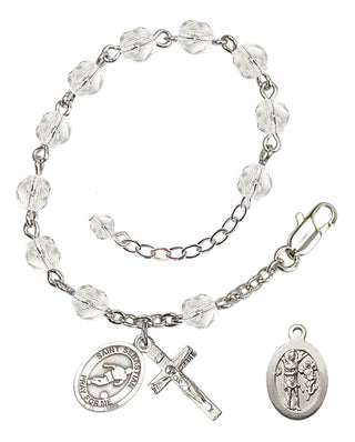 Adjustable Silver Plated 6mm Fire Polished Saint Sebastian/Soccer Rosary Bracelet in Crystal
