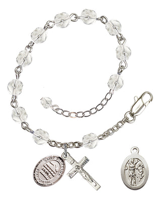 Adjustable Silver Plated 6mm Fire Polished Saint Sebastian/Swimming Rosary Bracelet in Crystal