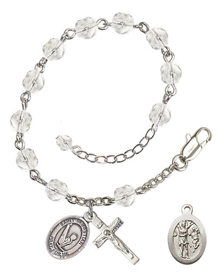 Adjustable Silver Plated 6mm Fire Polished Saint Sebastian/Gymnastics Rosary Bracelet in Crystal