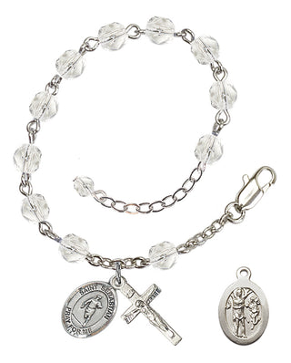 Adjustable Silver Plated 6mm Fire Polished Saint Sebastian / Rugby Rosary Bracelet in Crystal