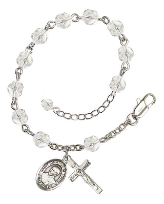 Silver-Plated 6mm Fire-Polished Saint Ignatius of Loyola Rosary Bracelet in Crystal Engraved Catholic Saint Jewelry