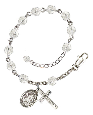 Silver-Plated 6mm Fire-Polished Our Lady of Perpetual Help Rosary Bracelet in Crystal Engraved Catholic Saint Jewelry