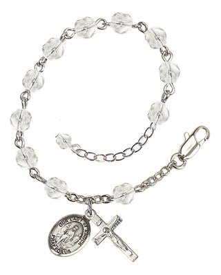 Silver-Plated 6mm Fire-Polished Our Lady of Knock Rosary Bracelet in Crystal Engraved Catholic Saint Jewelry