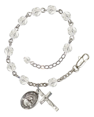 Silver-Plated 6mm Fire-Polished Our Lady of Good Counsel Rosary Bracelet in Crystal Engraved Catholic Saint Jewelry