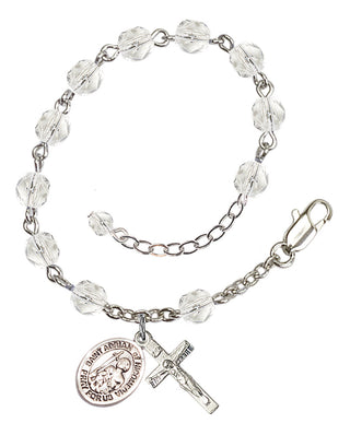 Silver-Plated 6mm Fire-Polished Saint Adrian of Nicomedia Rosary Bracelet in Crystal Engraved Catholic Saint Jewelry