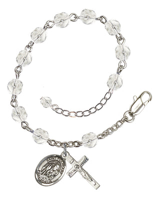 Silver-Plated 6mm Fire-Polished Saint Polycarp of Smyrna Rosary Bracelet in Crystal Engraved Catholic Saint Jewelry