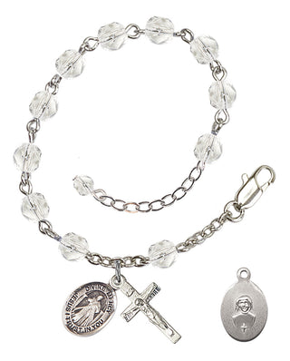 Adjustable Silver Plated 6mm Fire Polished Divine Mercy Rosary Bracelet in Crystal