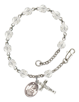 Saint Honorius of Amiens Engravable Rosary Bracelet with Crystal Beads