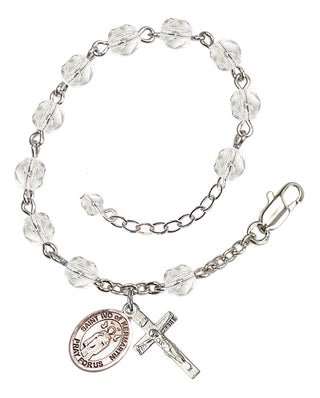 Silver-Plated 6mm Fire-Polished Saint Ivo of Kelmartin Rosary Bracelet in Crystal Engraved Catholic Saint Jewelry