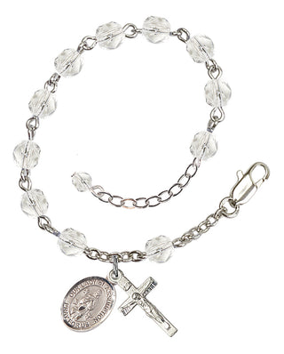 Silver-Plated 6mm Fire-Polished Our Lady of Assumption Rosary Bracelet in Crystal Engraved Catholic Saint Jewelry