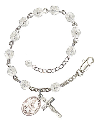 Silver-Plated 6mm Fire-Polished Bl. Emilee Doultremont Rosary Bracelet in Crystal Engraved Catholic Saint Jewelry