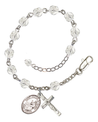 Silver-Plated 6mm Fire-Polished Saint Jacob of Nisibis Rosary Bracelet in Crystal Engraved Catholic Saint Jewelry