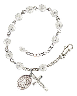 Silver-Plated 6mm Fire-Polished Saints Peter & Paul Rosary Bracelet in Crystal Engraved Catholic Saint Jewelry