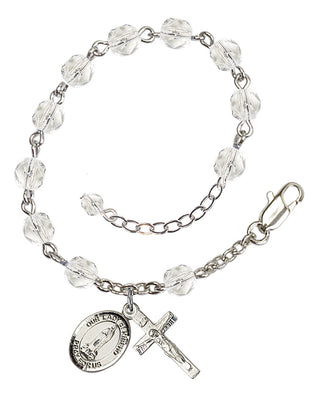 Silver-Plated 6mm Fire-Polished Our Lady of Kibeho Rosary Bracelet in Crystal Engraved Catholic Saint Jewelry