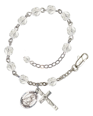 Silver-Plated 6mm Fire-Polished Saint Lucy Rosary Bracelet in Crystal Engraved Catholic Saint Jewelry
