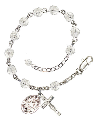 Silver-Plated 6mm Fire-Polished Saint Mary Mackillop Rosary Bracelet in Crystal Engraved Catholic Saint Jewelry