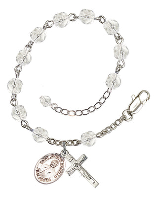 Silver-Plated 6mm Fire-Polished Saint Joseph Marello Rosary Bracelet in Crystal Engraved Catholic Saint Jewelry