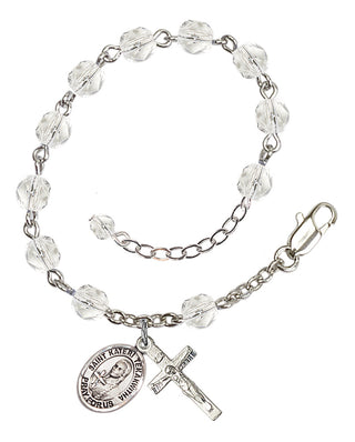 Silver-Plated 6mm Fire-Polished Saint Kateri Tekakwitha Rosary Bracelet in Crystal Engraved Catholic Saint Jewelry