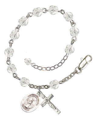 Silver-Plated 6mm Fire-Polished Saint Medard of Noyon Rosary Bracelet in Crystal Engraved Catholic Saint Jewelry