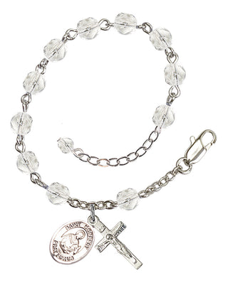 Silver-Plated 6mm Fire-Polished Saint Norbert of Xanten Rosary Bracelet in Crystal Engraved Catholic Saint Jewelry