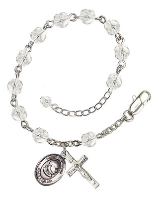 Silver-Plated 6mm Fire-Polished Saint John XXIII Rosary Bracelet in Crystal Engraved Catholic Saint Jewelry