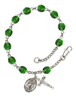 Saint John the Apostle Engravable Rosary Bracelet with Emerald Beads