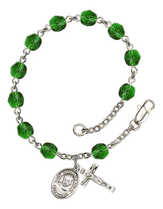 Saint Maximilian Kolbe Engravable Rosary Bracelet with Emerald Beads