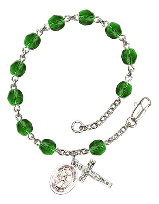 Saint Medard of Noyon Engravable Rosary Bracelet with Emerald Beads