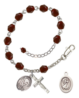 Adjustable Silver Plated 6mm Fire Polished Saint Christopher/Gymnastics Rosary Bracelet in Garnet