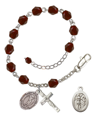Adjustable Silver Plated 6mm Fire Polished Saint Sebastian/Golf Rosary Bracelet in Garnet