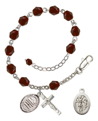 Adjustable Silver Plated 6mm Fire Polished Saint Sebastian/Swimming Rosary Bracelet in Garnet