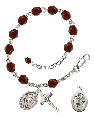Adjustable Silver Plated 6mm Fire Polished Saint Sebastian/Surfing Rosary Bracelet in Garnet