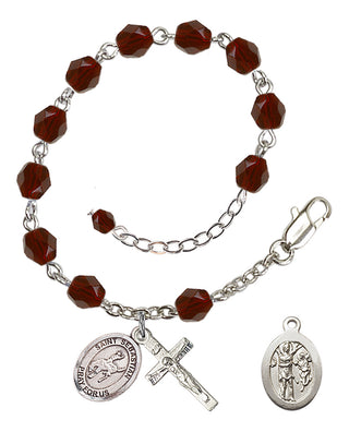 Adjustable Silver Plated 6mm Fire Polished Saint Sebastian / Rodeo Rosary Bracelet in Garnet