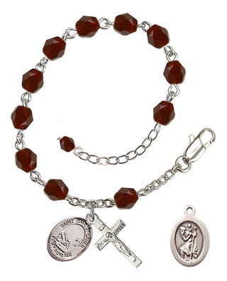 Adjustable Silver Plated 6mm Fire Polished Saint Christopher / Fishing Rosary Bracelet in Garnet