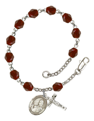Saint Finnian of Clonard Engravable Rosary Bracelet with Garnet Beads