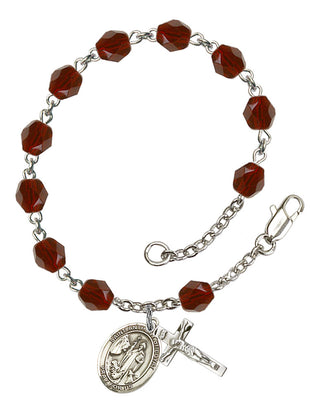 Saint Anthony of Egypt Engravable Rosary Bracelet with Garnet Beads