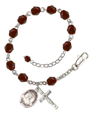 Silver-Plated 6mm Fire-Polished Saint John Berchmans Rosary Bracelet in Garnet Engraved Catholic Saint Jewelry