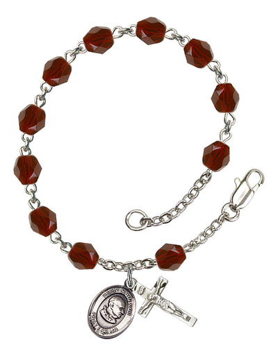 Saint John XXIII Engravable Rosary Bracelet with Garnet Beads