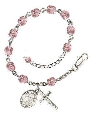Silver-Plated 6mm Fire-Polished Saint Apollonia Rosary Bracelet in Light Amethyst Engraved Catholic Saint Jewelry