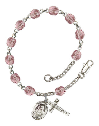 Saint Clare of Assisi Engravable Rosary Bracelet with Lite Amethyst Beads
